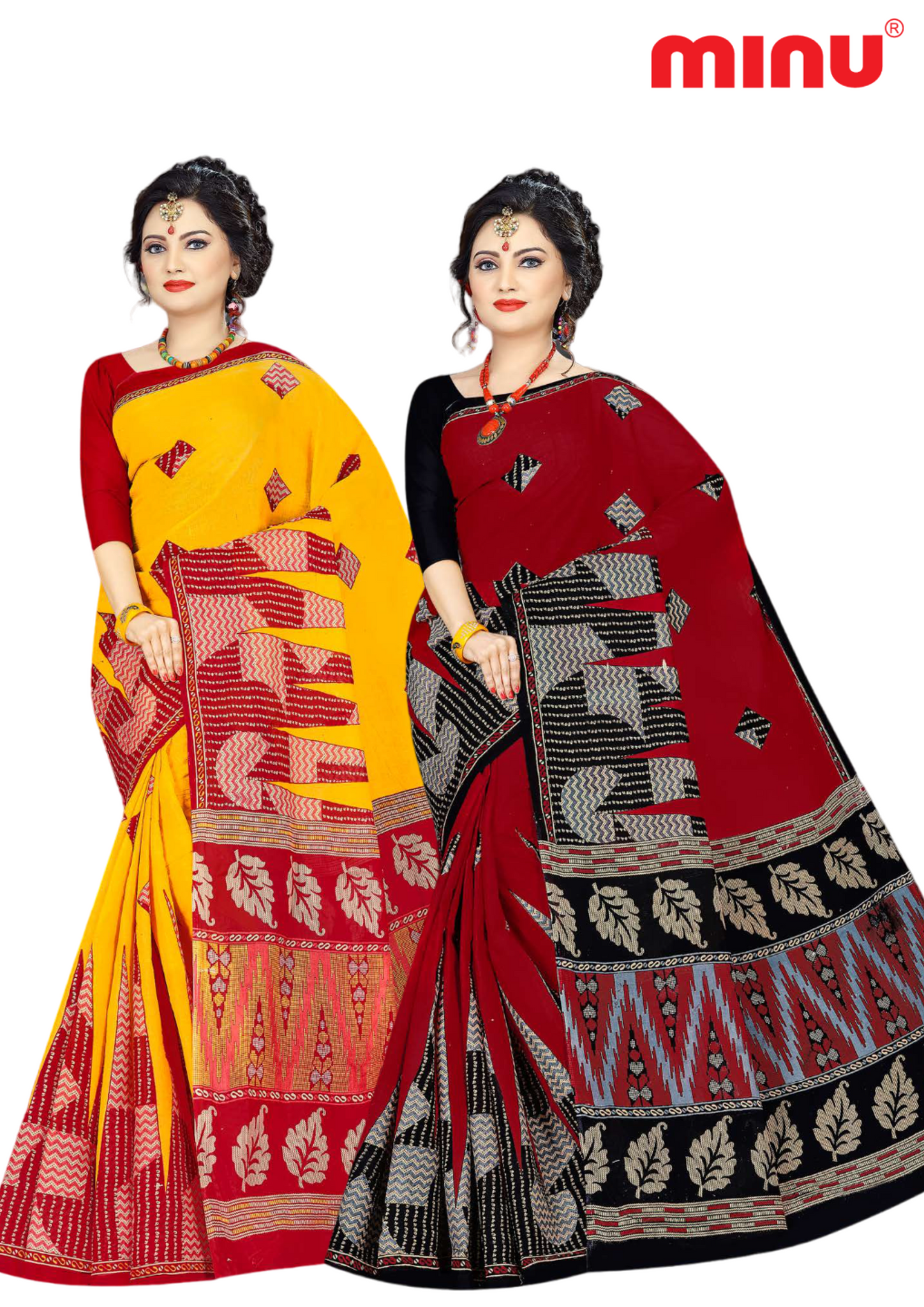 Cotton Printed Saree Without Blouse Piece Set Of 2