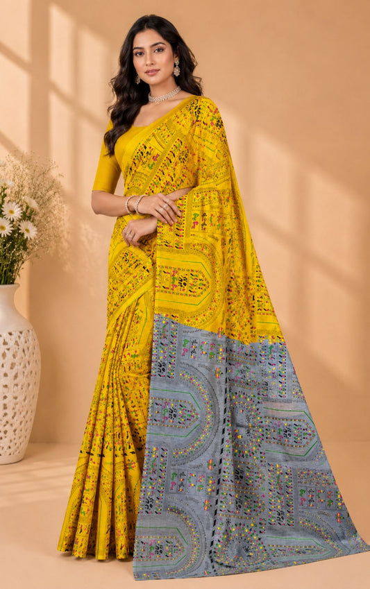 Boutique Specialy Ellow Bandhani Cotton Print Saree