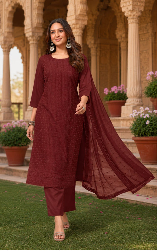 Minu Fashions Naaz Delux Purple Embroidered Salwar Suit