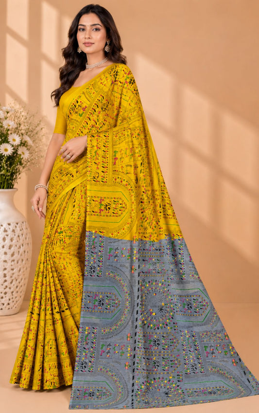 Boutique Specialy Ellow Bandhani Cotton Print Saree