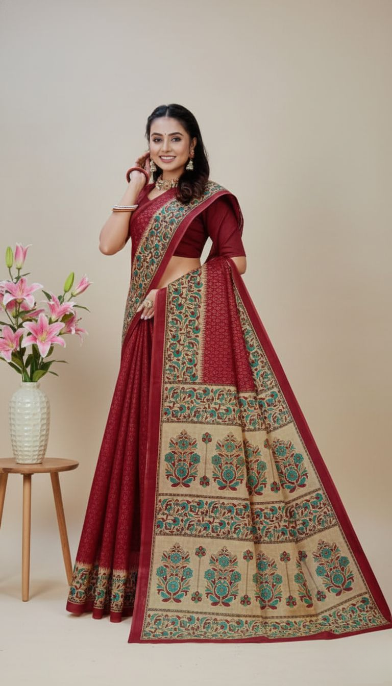 Teen Patti Cotton Printed Saree 3490