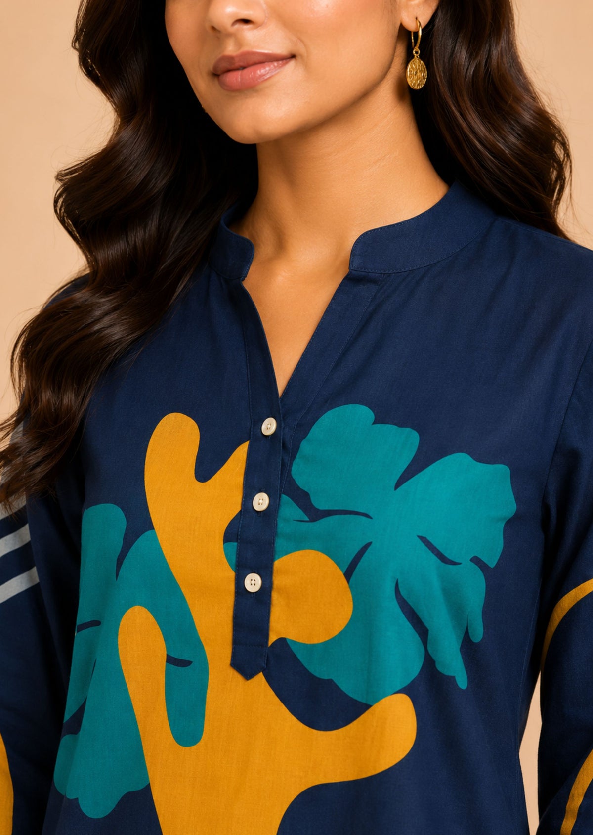 Juni Women Navy Blue Abstract Printed Co-Ord Set With Straight Kurta & Matching Trousers | Soft Breathable Fabric | Minu