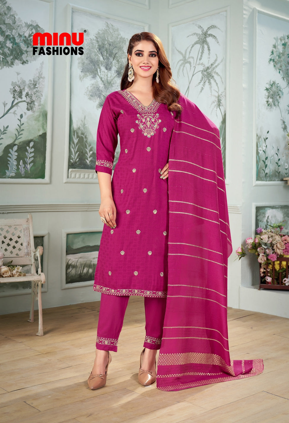 Abhilasha Cotton Printed Stitched Salwar Suit Purple