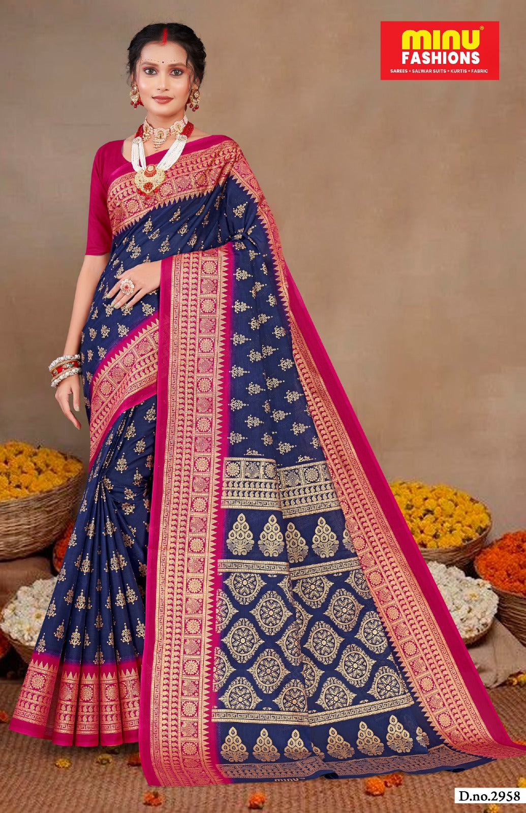 Gold Star Malai Cotton Printed Saree 2958