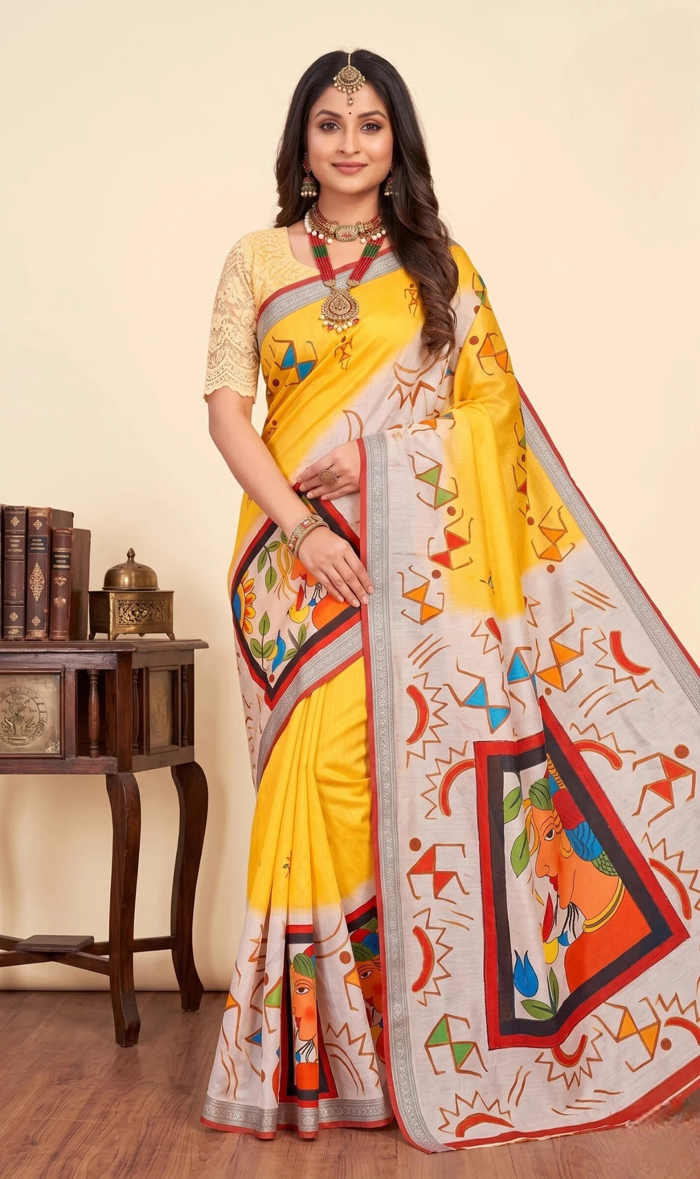 Minu fashions Printed Daily Wear Pure Cotton Saree (Yellow)