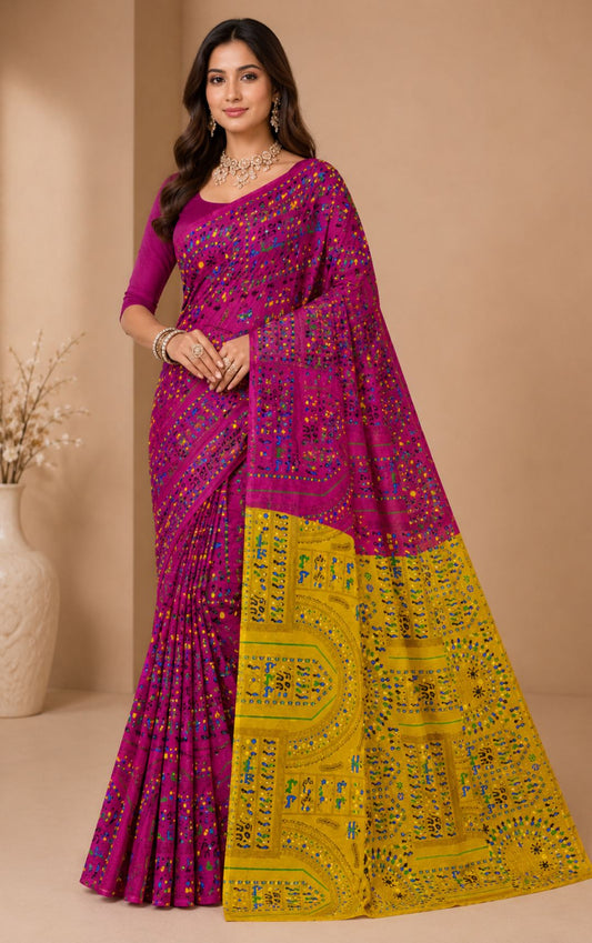 Boutique Special Magenta Bandhani Print Cotton Saree