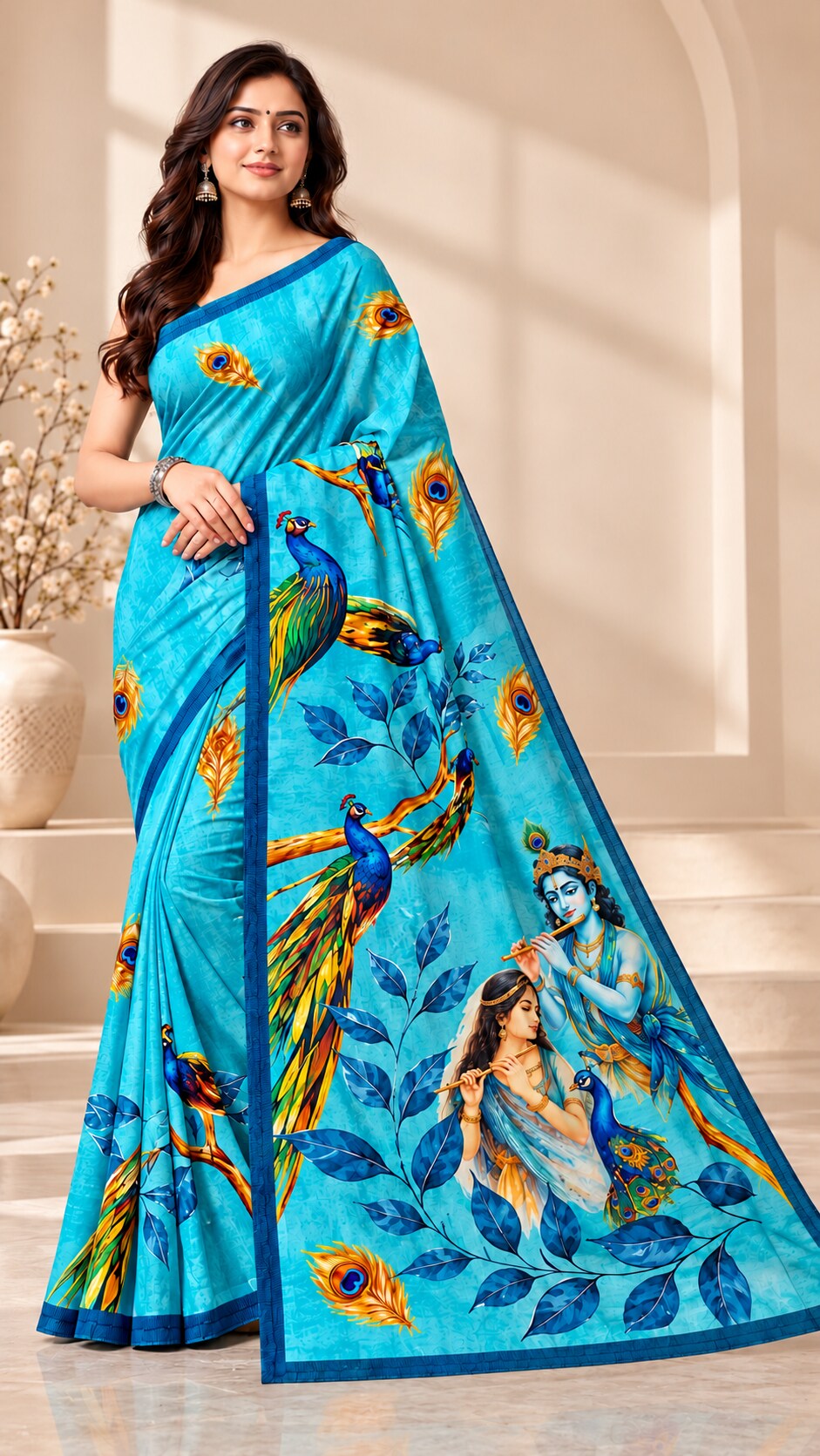 Minu | Women’s Multicolour Malai Cotton Madhubani Printed Saree with Contrast Border