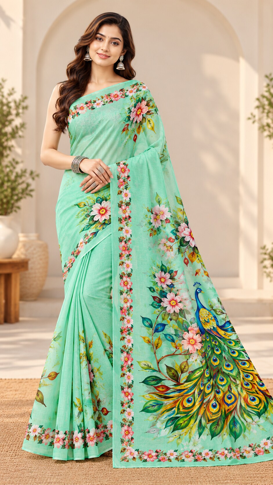 Minu | Women’s Multicolour Malai Cotton Madhubani Printed Ethnic Saree with Contrast Border