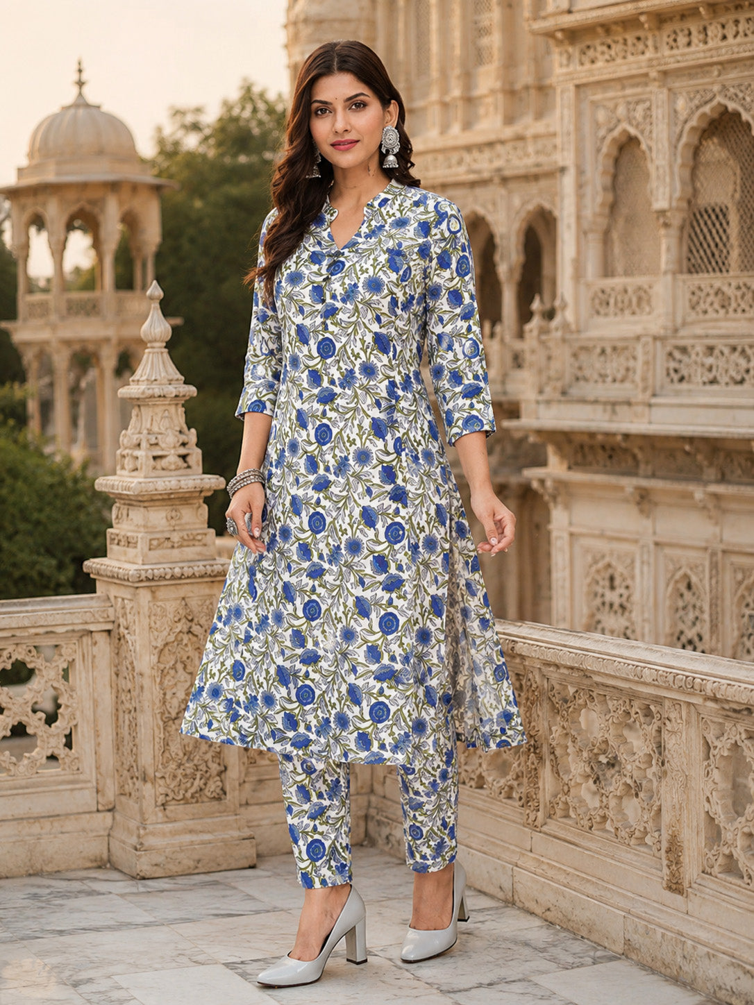 Parineeti Women Green Floral Printed Rayon A-Line Co-Ord Set with Trousers | Ank
