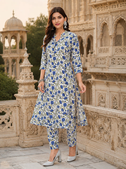 Parineeti Women Green Floral Printed Rayon A-Line Co-Ord Set with Trousers | Ank