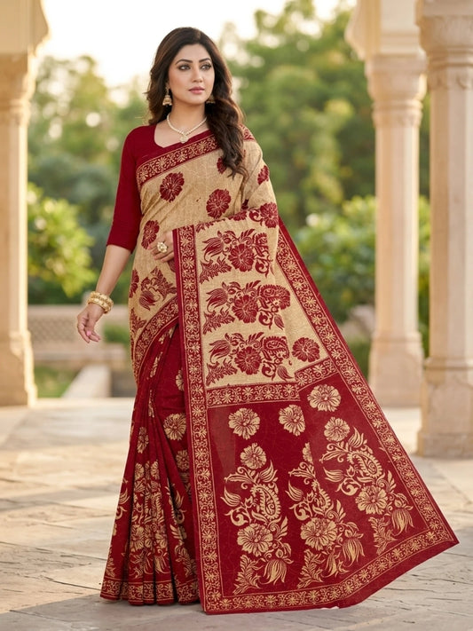 Minu fashions Printed Daily Wear Pure Cotton Saree (Multicolor)