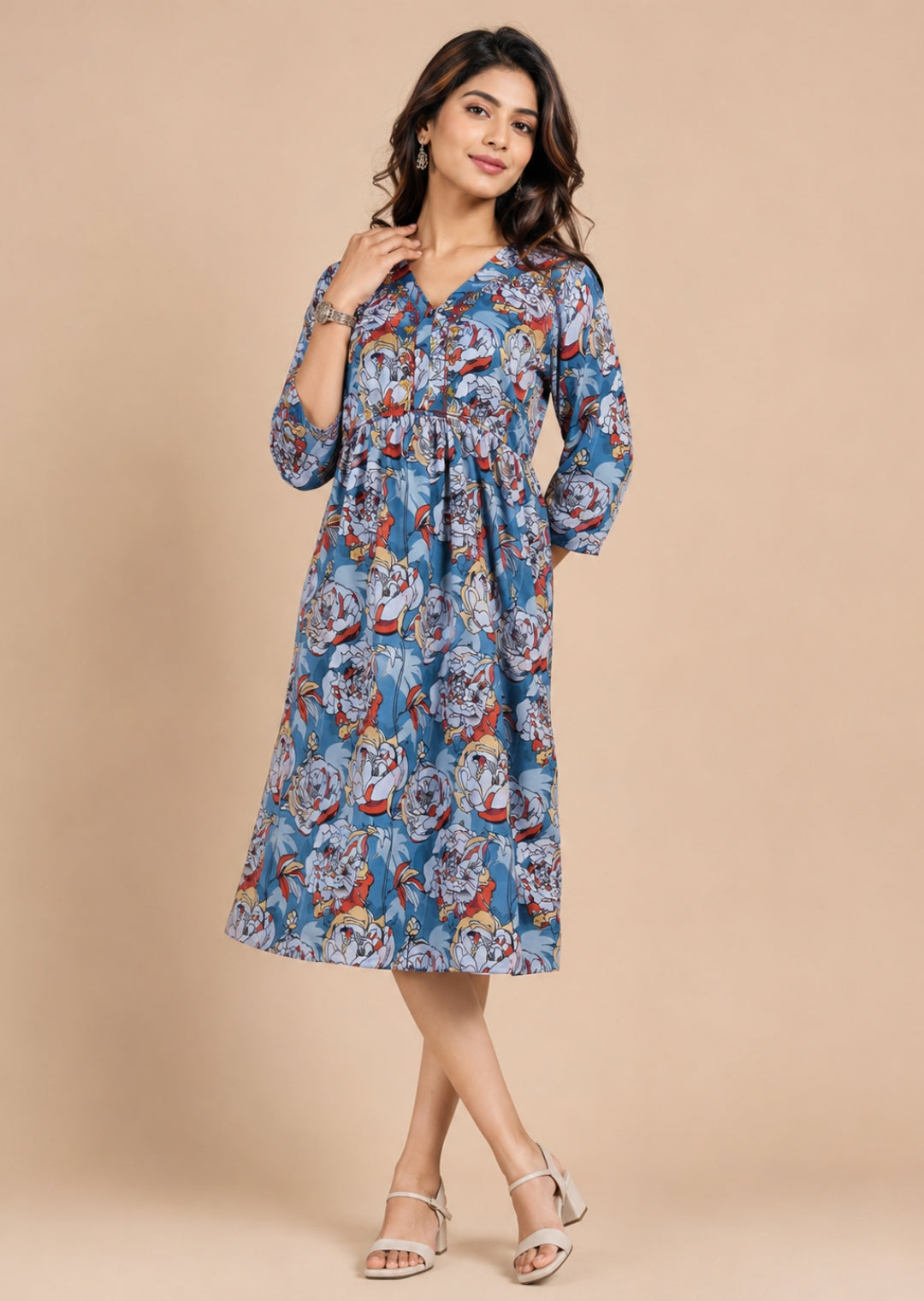 Minu Fashions Women Satin Floral Printed Flared Kurti