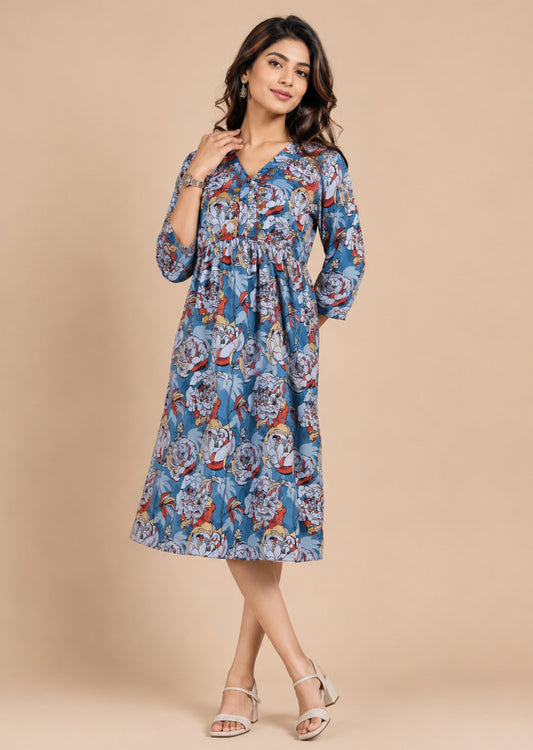 Minu Fashions Women Satin Floral Printed Flared Kurti