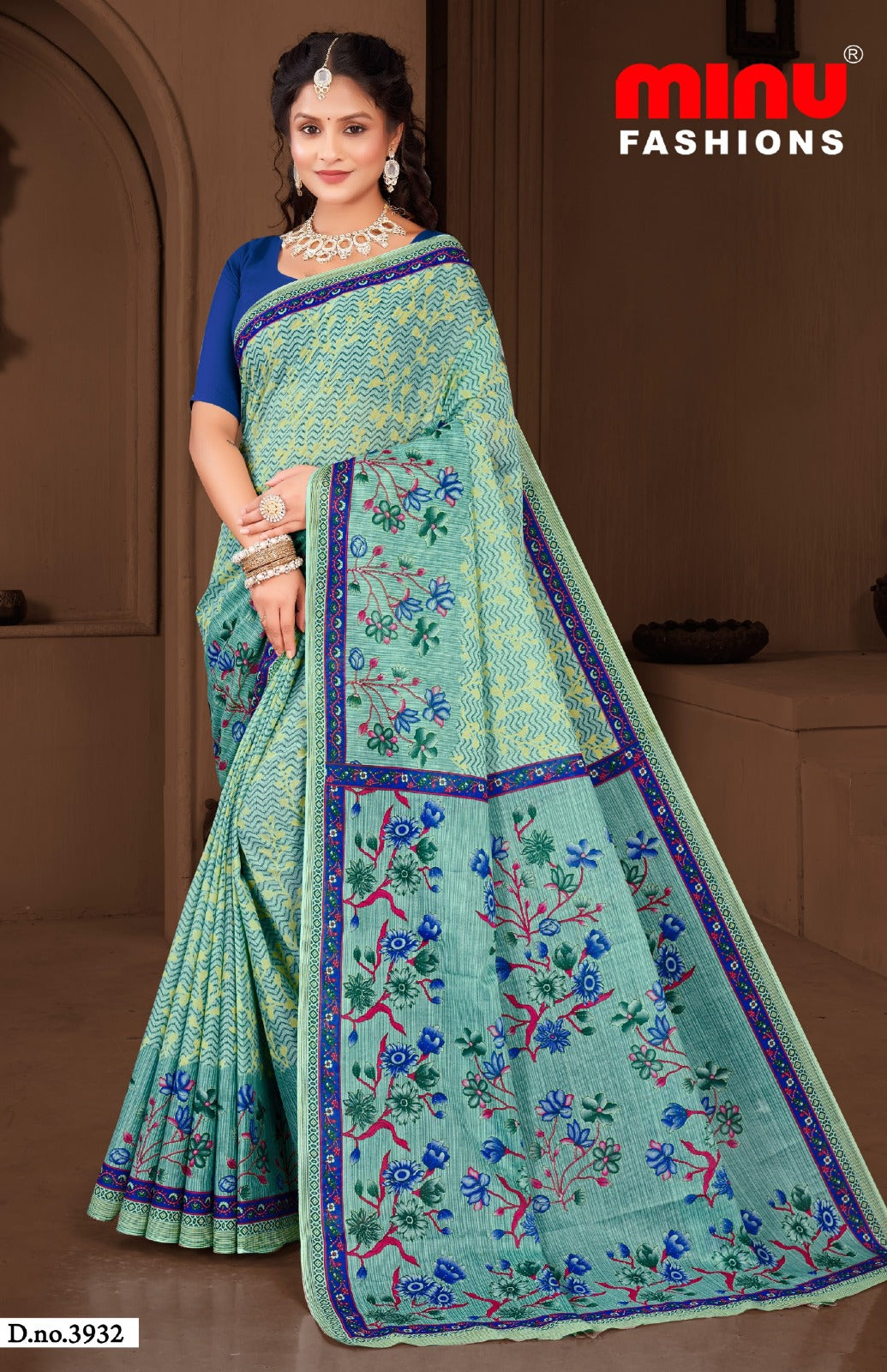 Minu Fashions Cotton Saree Dusty Beauty 3 – woven pure cotton saree with traditional motifs