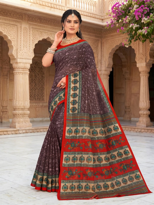 Minu fashions Printed Daily Wear Pure Cotton Saree (Multicolor)