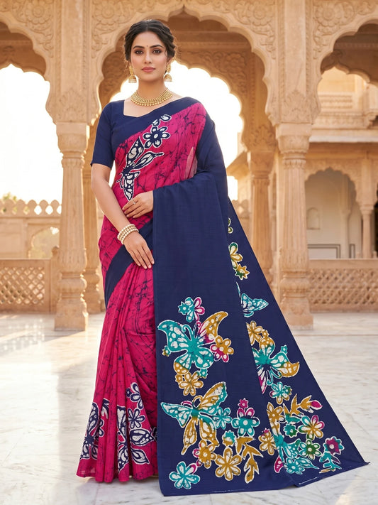 Minu fashions Printed Daily Wear Pure Cotton Saree (Pink)