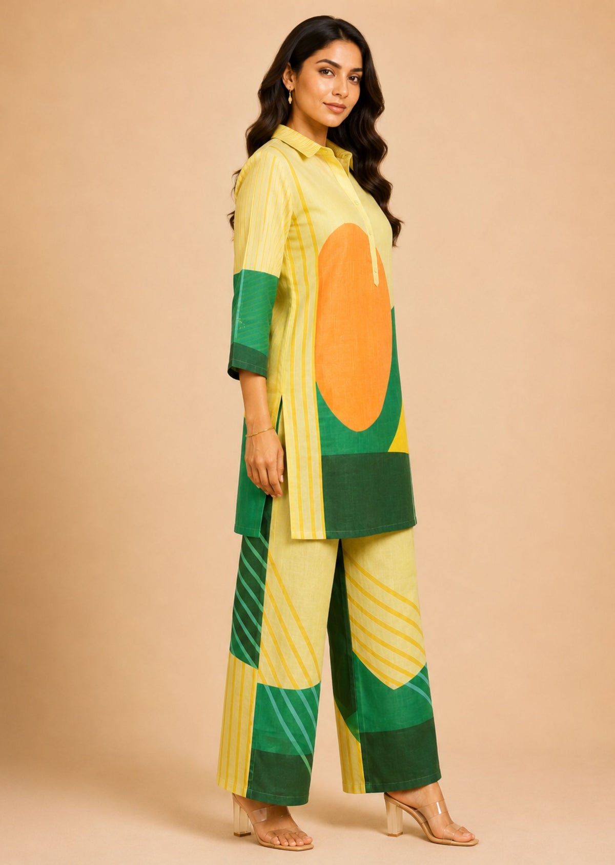 Juni Women Yellow Abstract Printed Co-Ord Set With Straight Kurta & Matching Trousers | Soft & Breathable Fabric | Stylish Casual & Everyday Wear | Minu