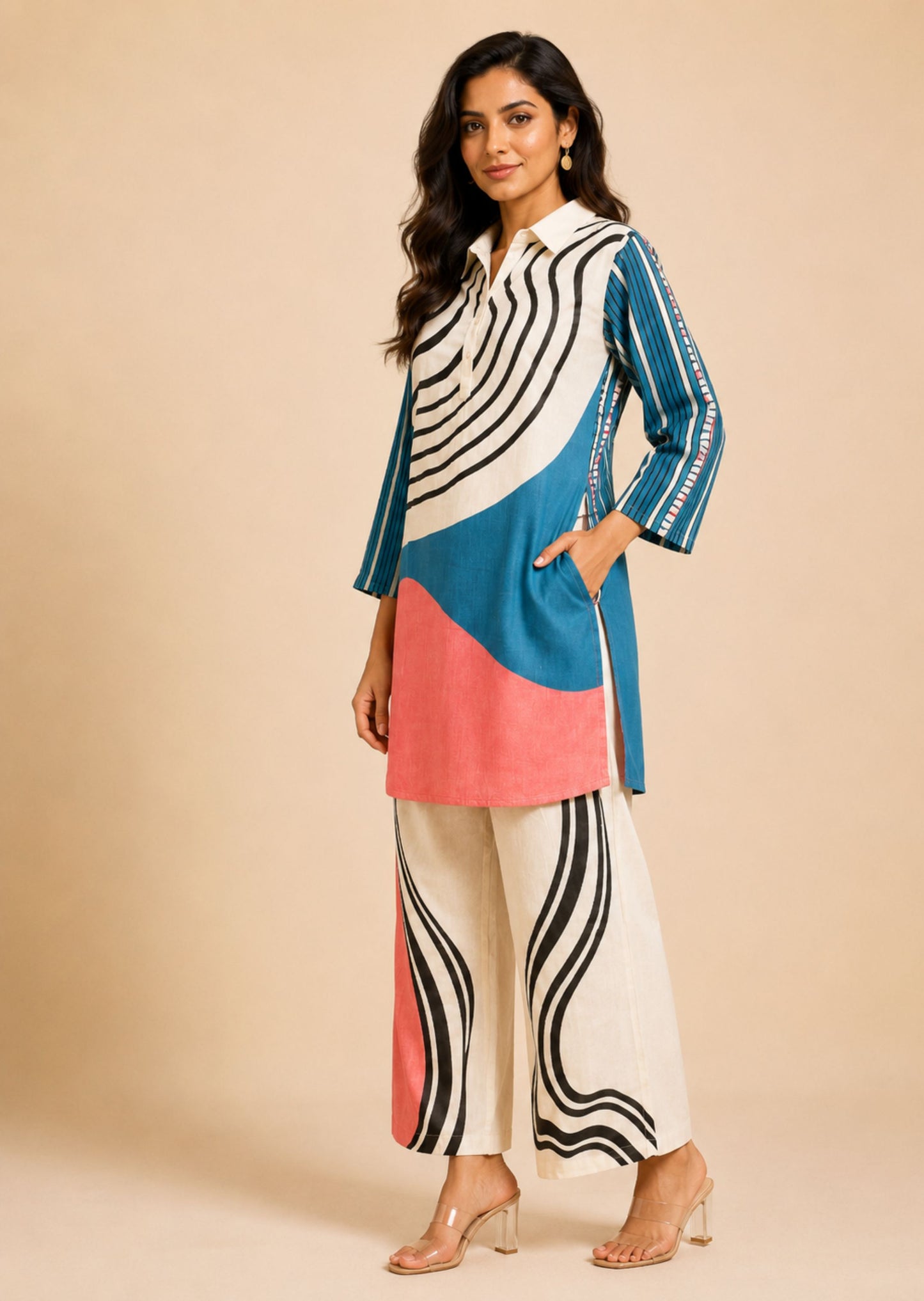 Juni White Abstract Printed Co-Ord Set