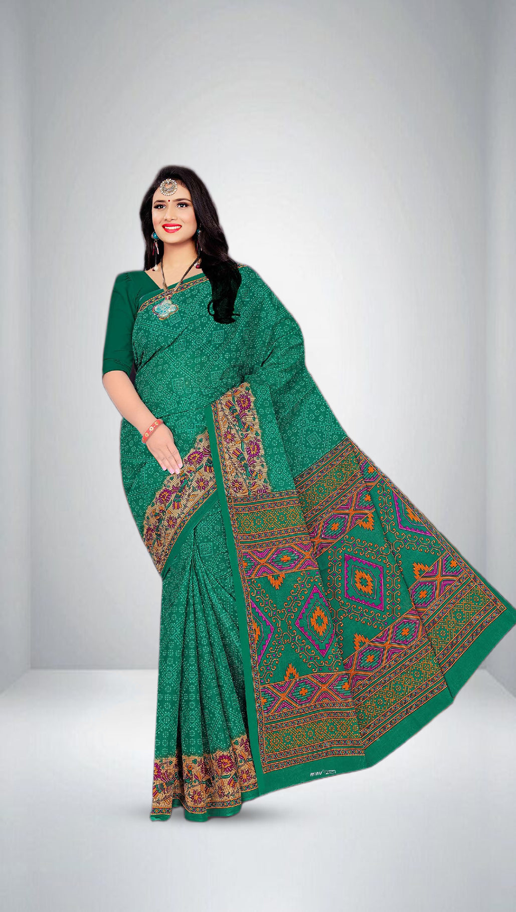 Minu Fashions Pure Cotton Printed Saree in vibrant floral design