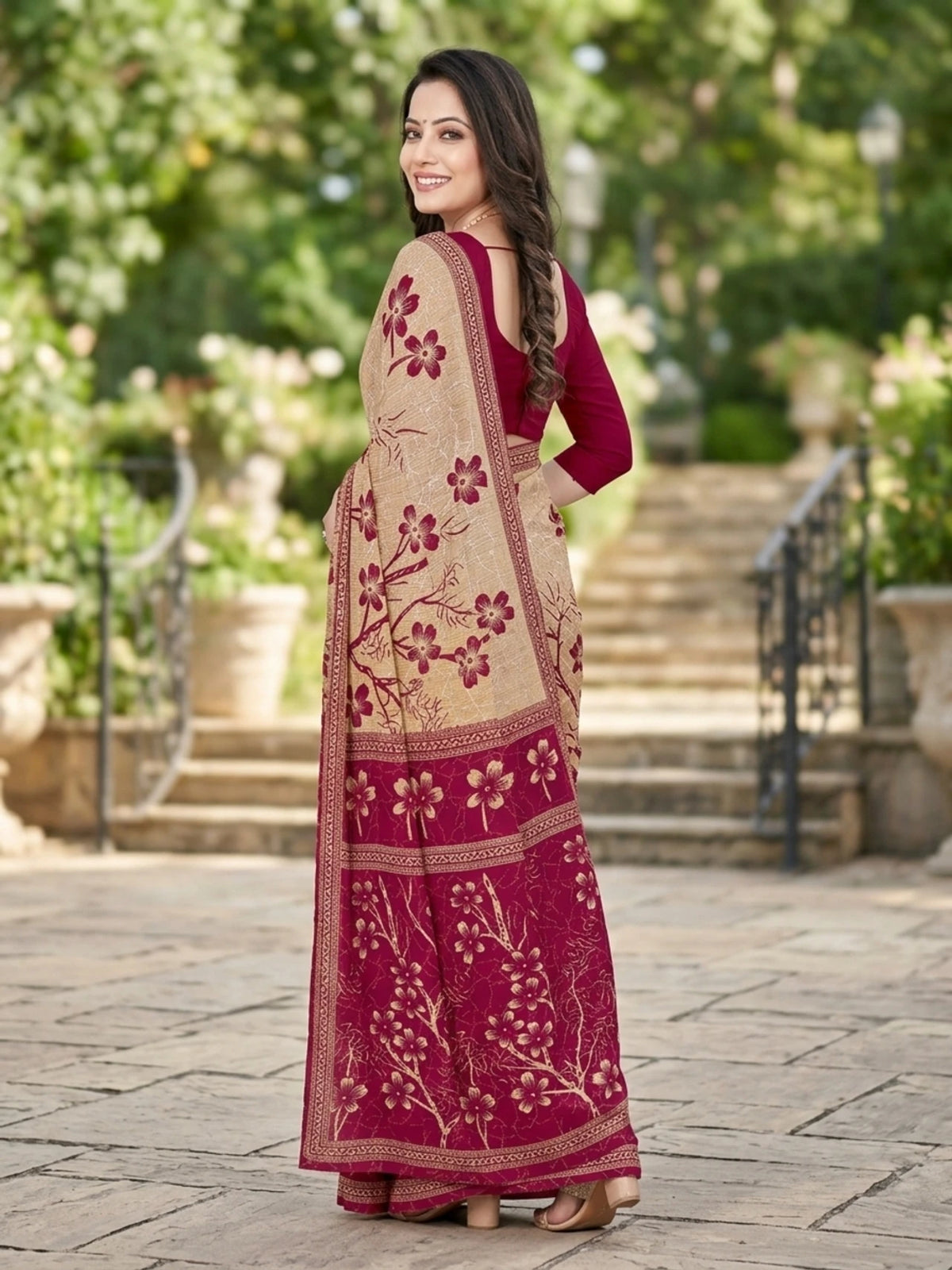 Minu fashions Printed Daily Wear Pure Cotton Saree (Pink)