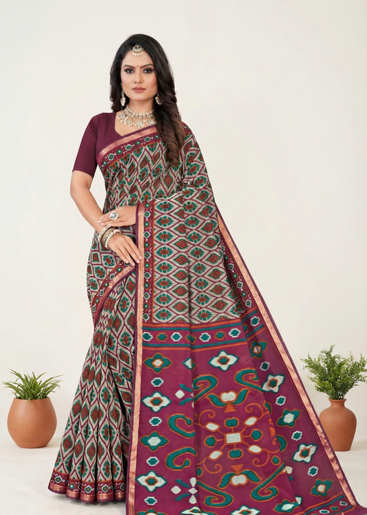 Silk Kanishka Ikkat Premium Cotton Saree