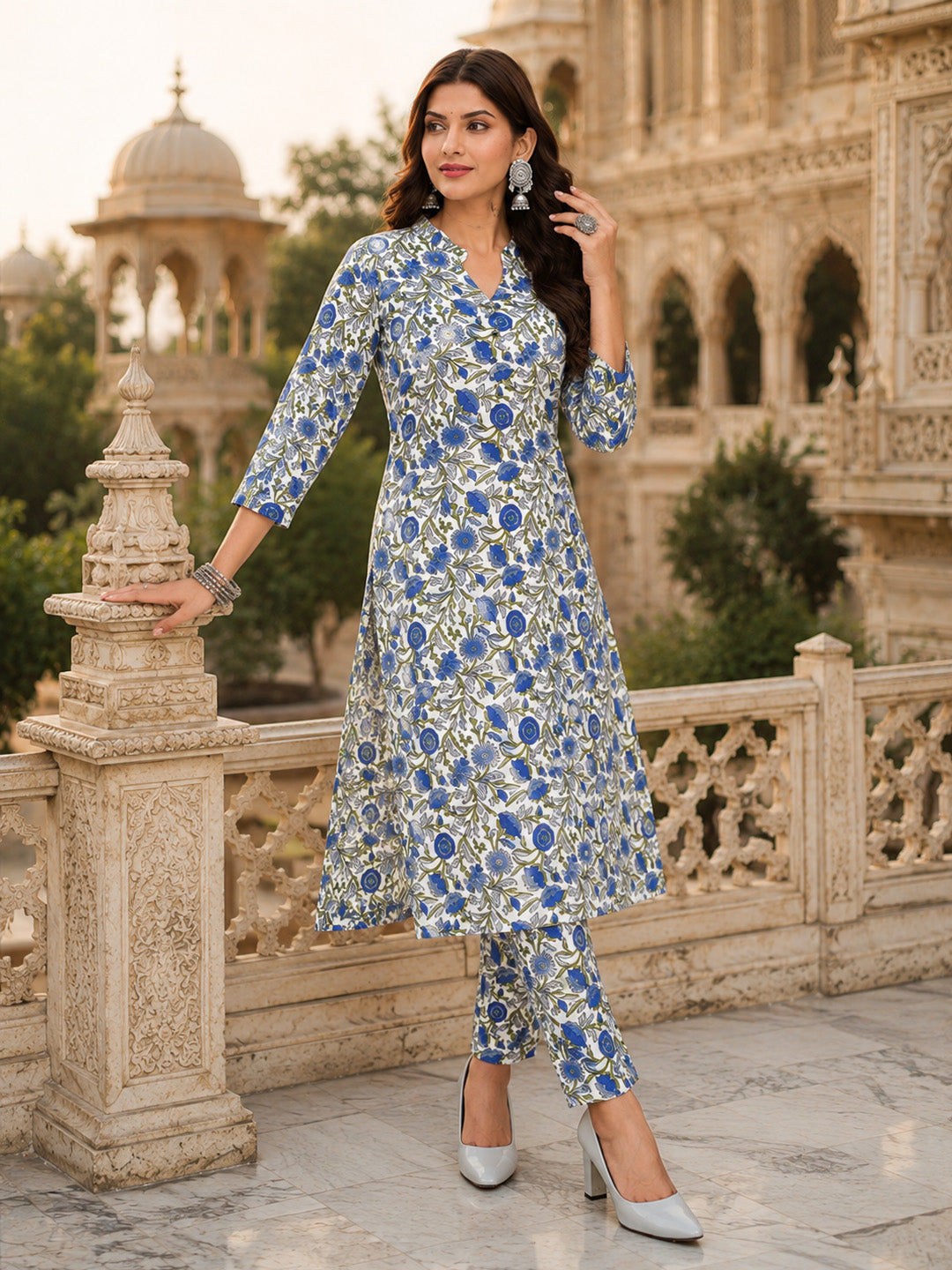 Parineeti Women Green Floral Printed Rayon A-Line Co-Ord Set with Trousers | Ank