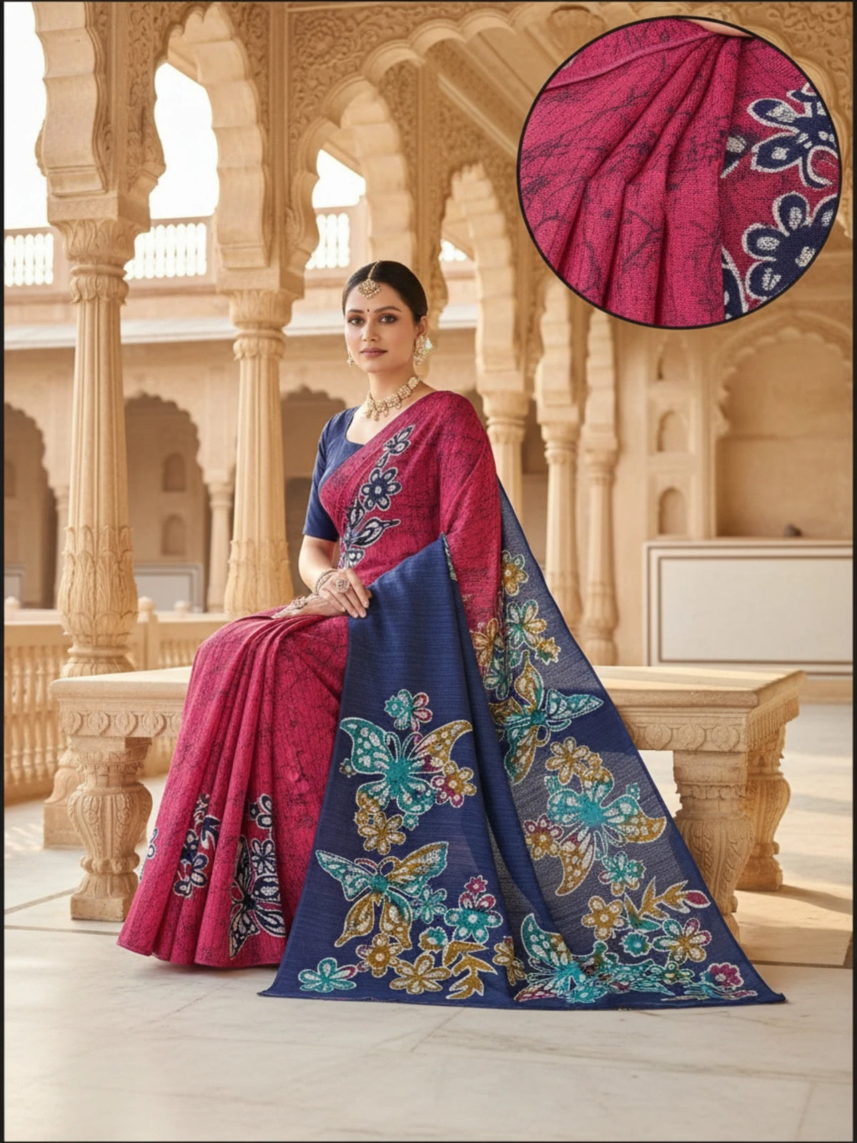 Minu fashions Printed Daily Wear Pure Cotton Saree (Pink)