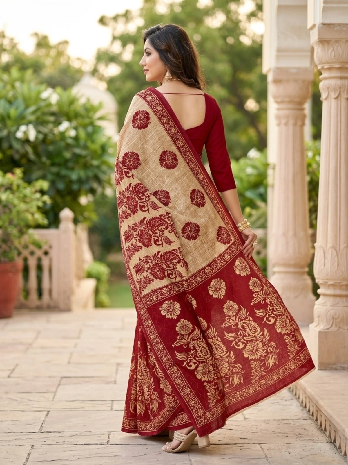 Minu fashions Printed Daily Wear Pure Cotton Saree (Multicolor)