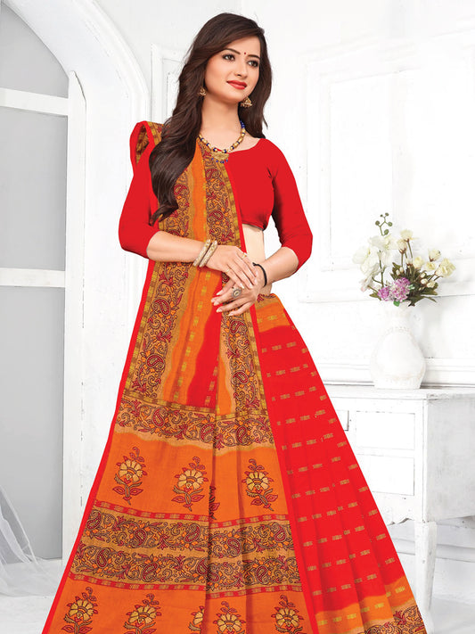 Heer Red Gold Pure Cotton Sarees