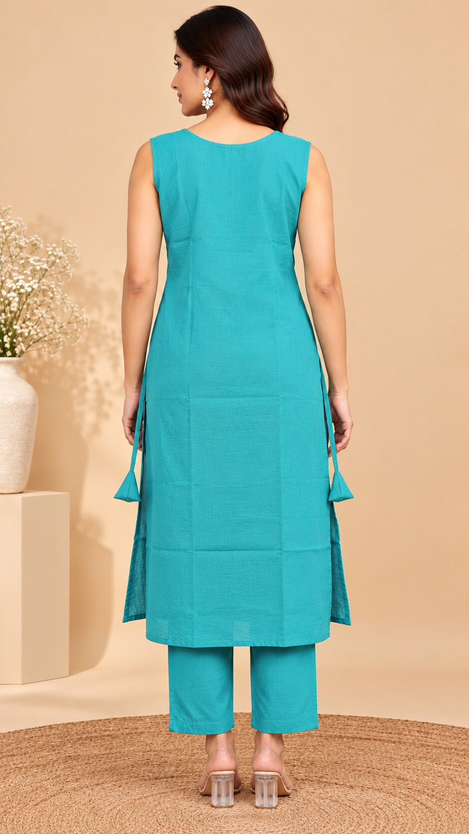 Pranika Skin Vartican Silk Straight Kurti Set with Mirror Work | Ank