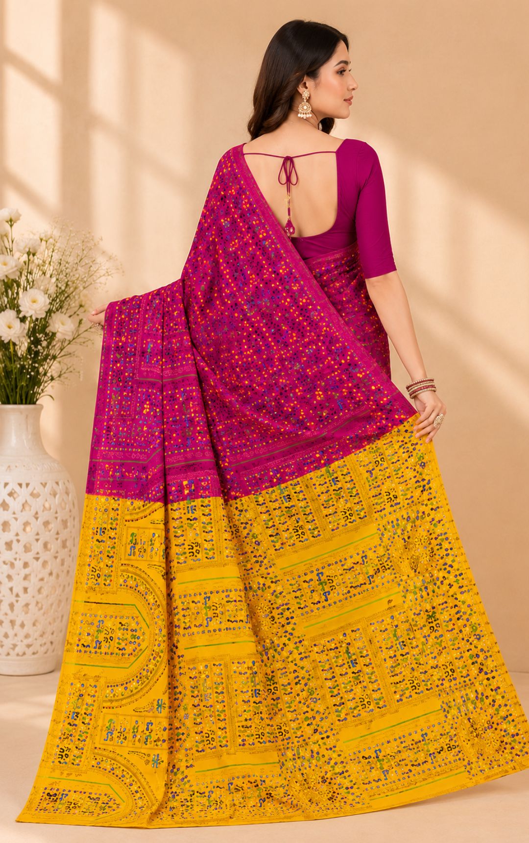 Boutique Special Magenta Bandhani Print Cotton Saree