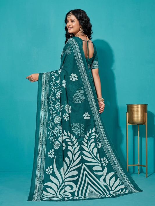 Minu fashions Printed Daily Wear Pure Cotton Saree (Dark Blue)