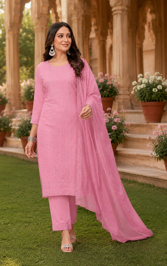 Minu Fashions Naaz Delux Pink Embroidered Salwar Suit