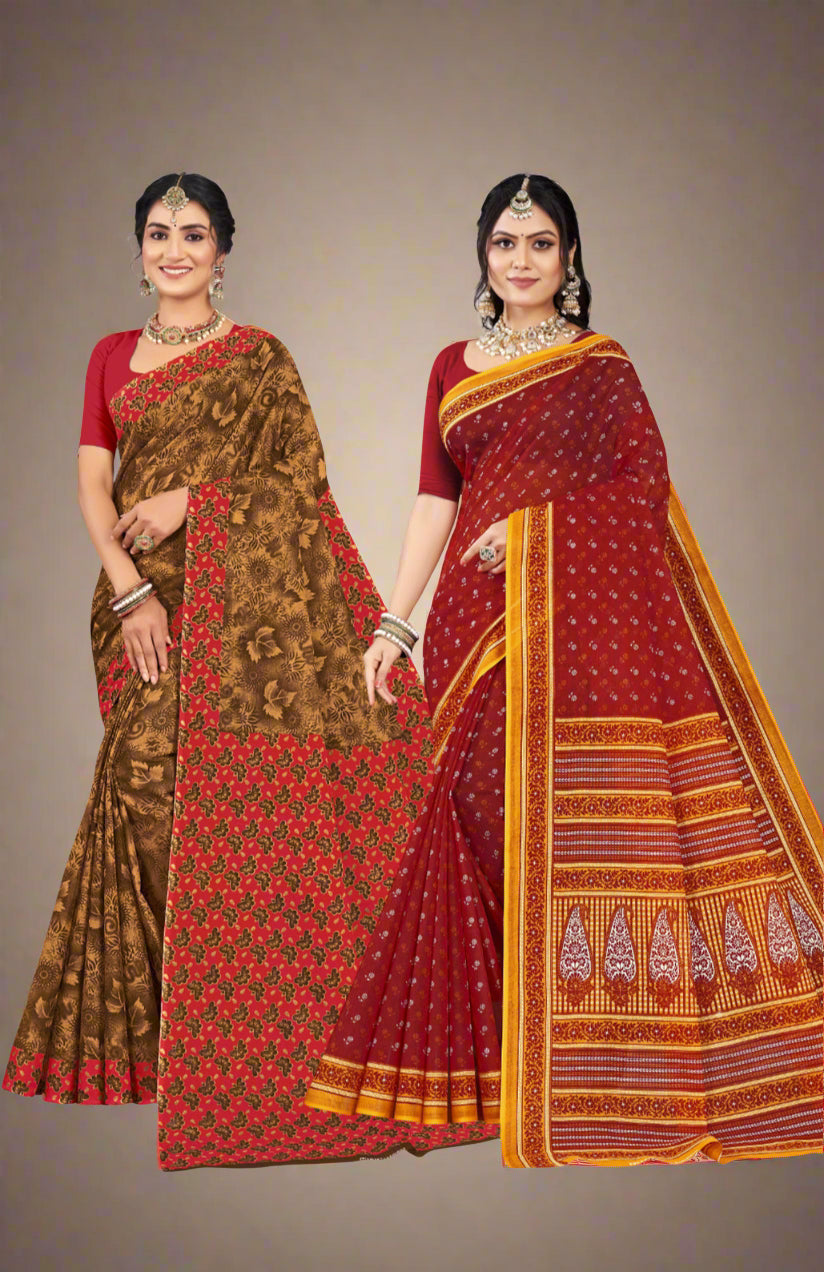 Combo Of Cotton Printed Sarees - Pack of 2