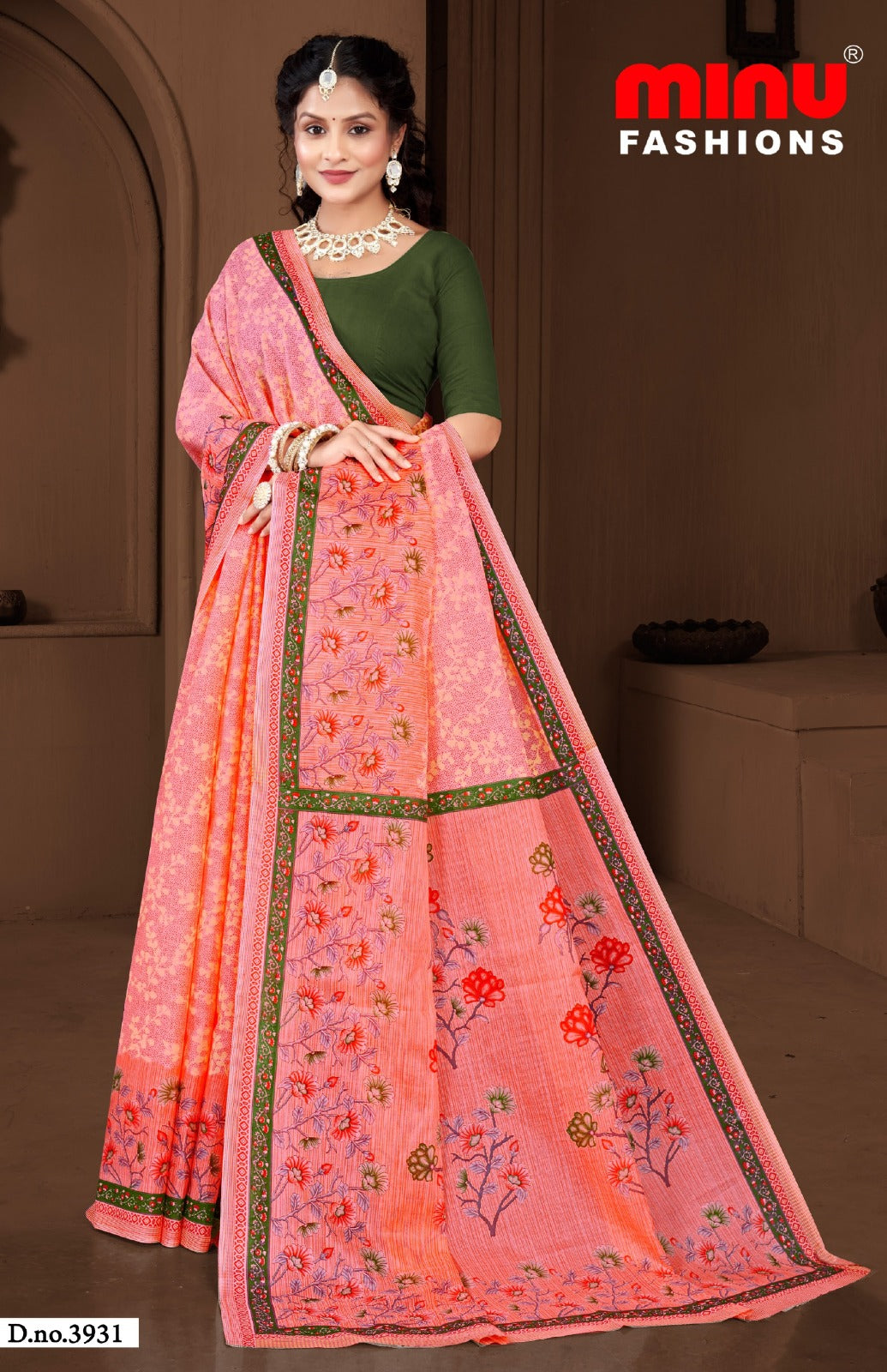 Minu Fashions Cotton Saree Dusty Beauty 3 – woven pure cotton saree with traditional motifs