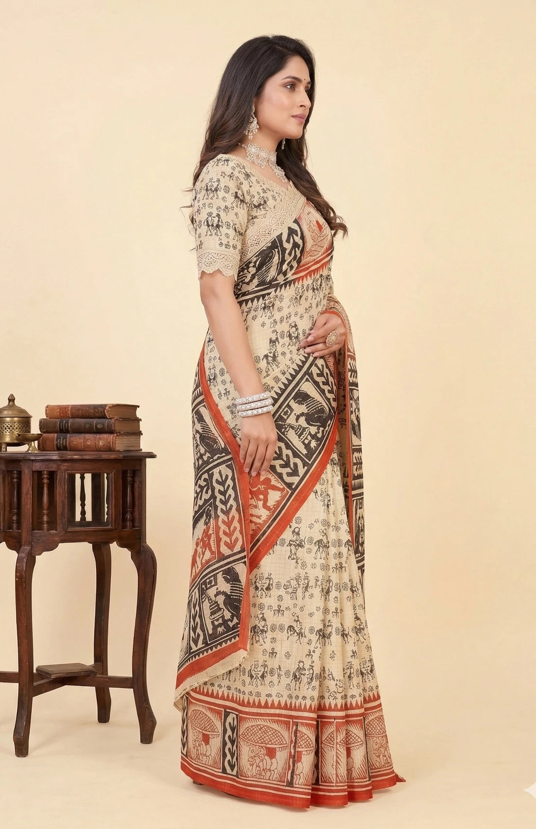 Minu fashions Printed Daily Wear Pure Cotton Saree (Multicolor)