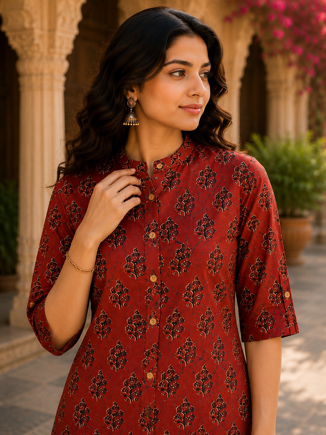 Minu Fashions Ayesha Ajrakh Floral Print Pure Cotton Straight Tunic Short Top for Women