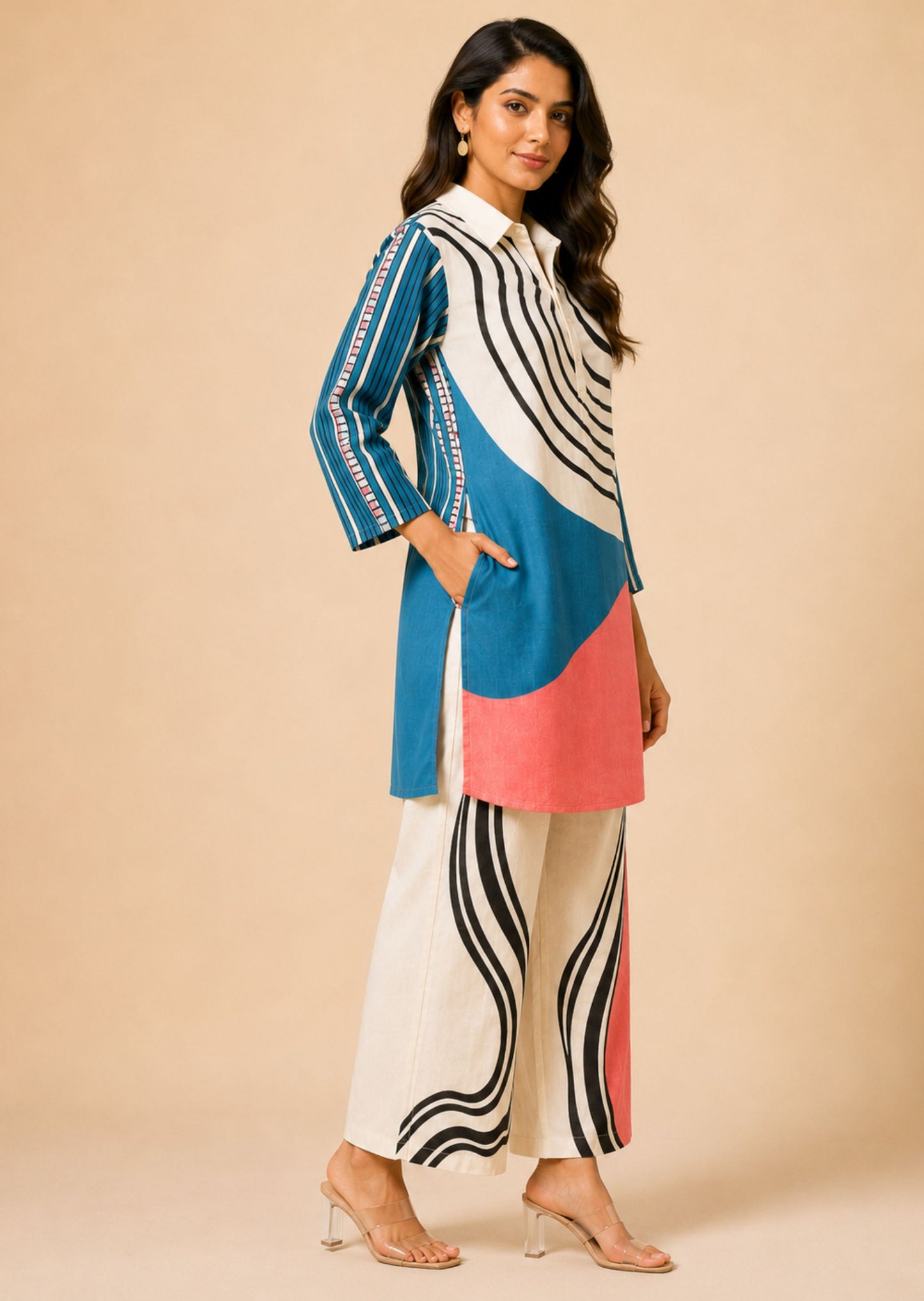 Juni White Abstract Printed Co-Ord Set