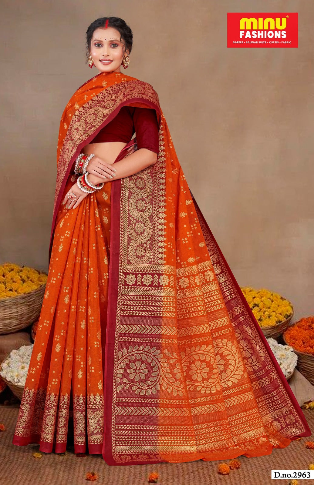 Gold Star Malai Cotton Printed Saree 2963