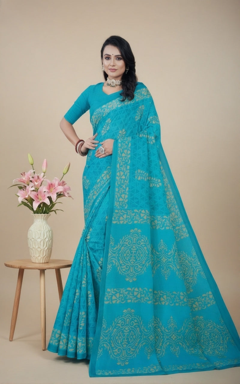 Priyatama Cotton Printed Saree Blue