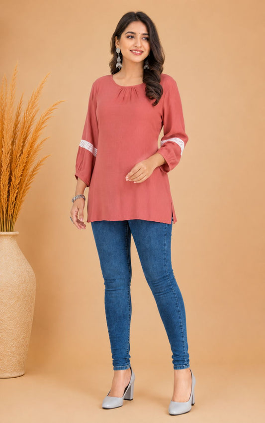 Casual Regular 3/4 Sleeve Coral Women Kurti