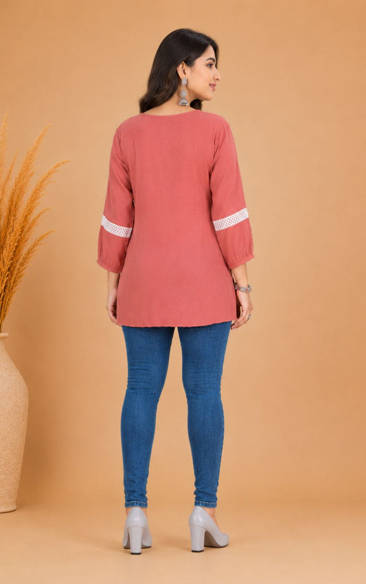 Casual Regular 3/4 Sleeve Coral Women Kurti