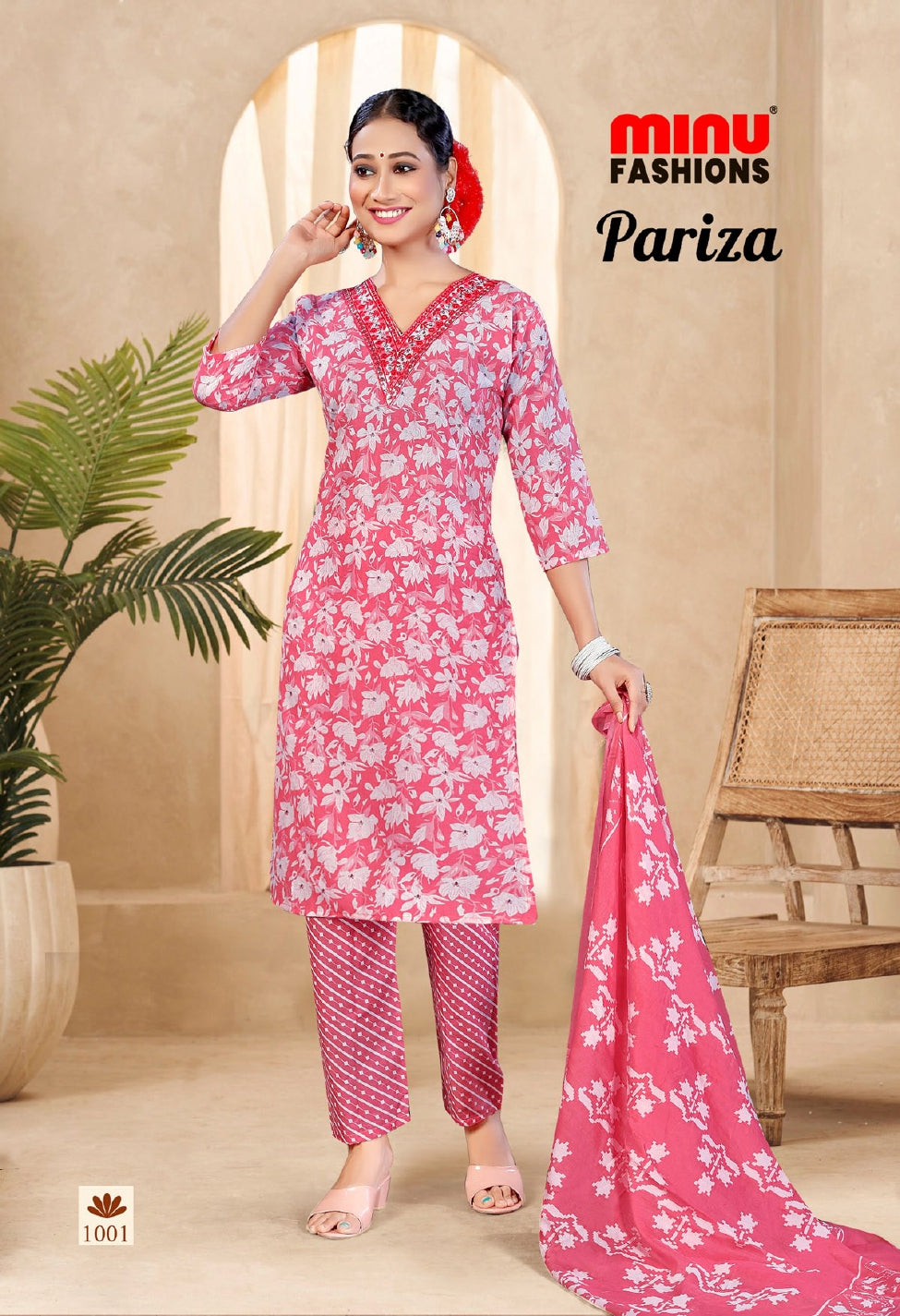 Pariza Cotton Printed Stitched Salwar Suit Pink 1001