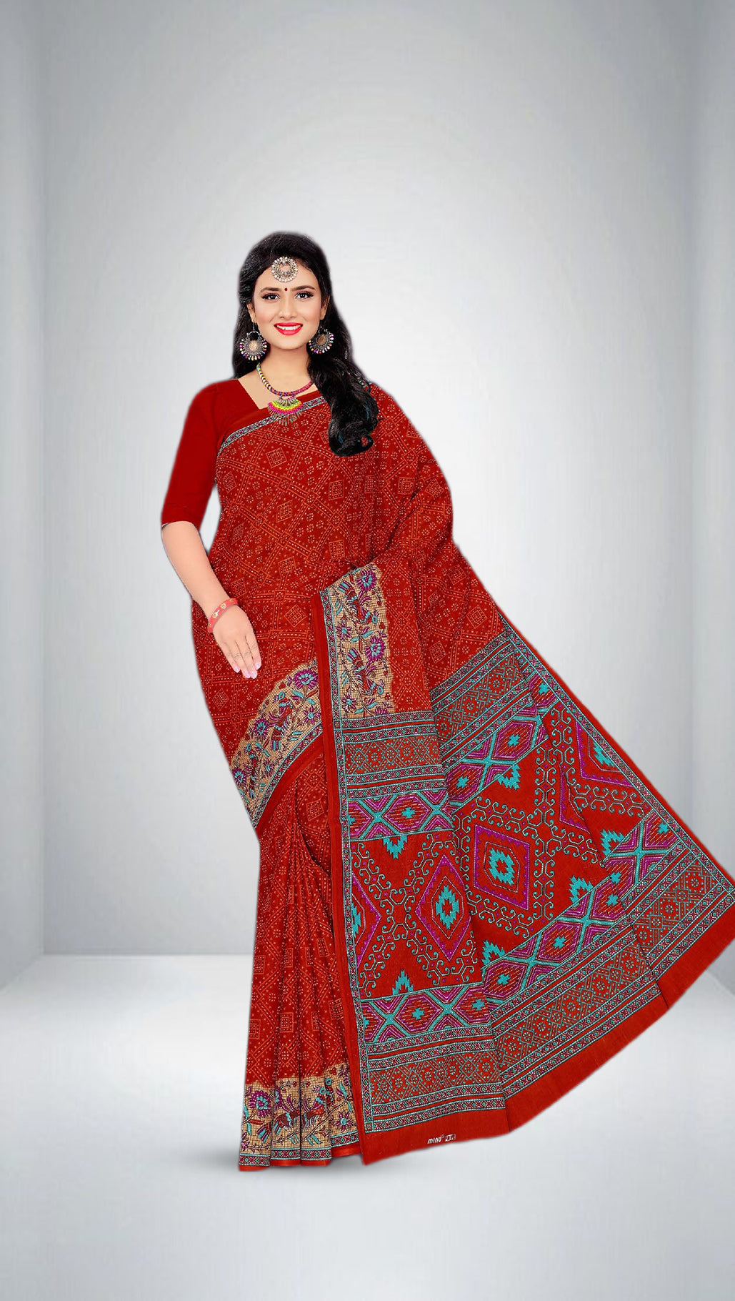 Minu Fashions Pure Cotton Printed Saree in vibrant floral design