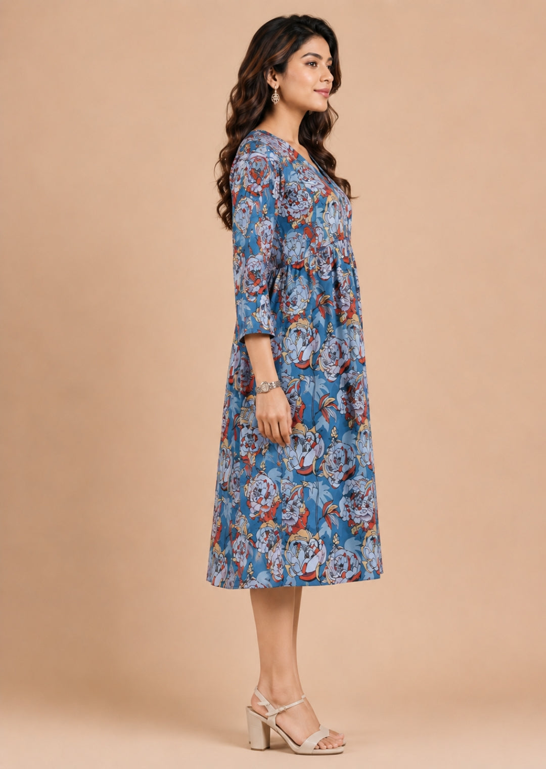 Minu Fashions Women Satin Floral Printed Flared Kurti