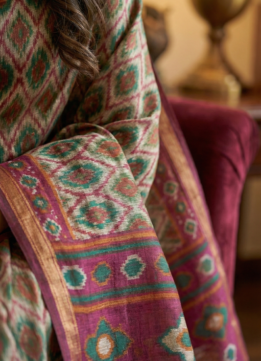Silk Kanishka Ikkat Premium Cotton Saree