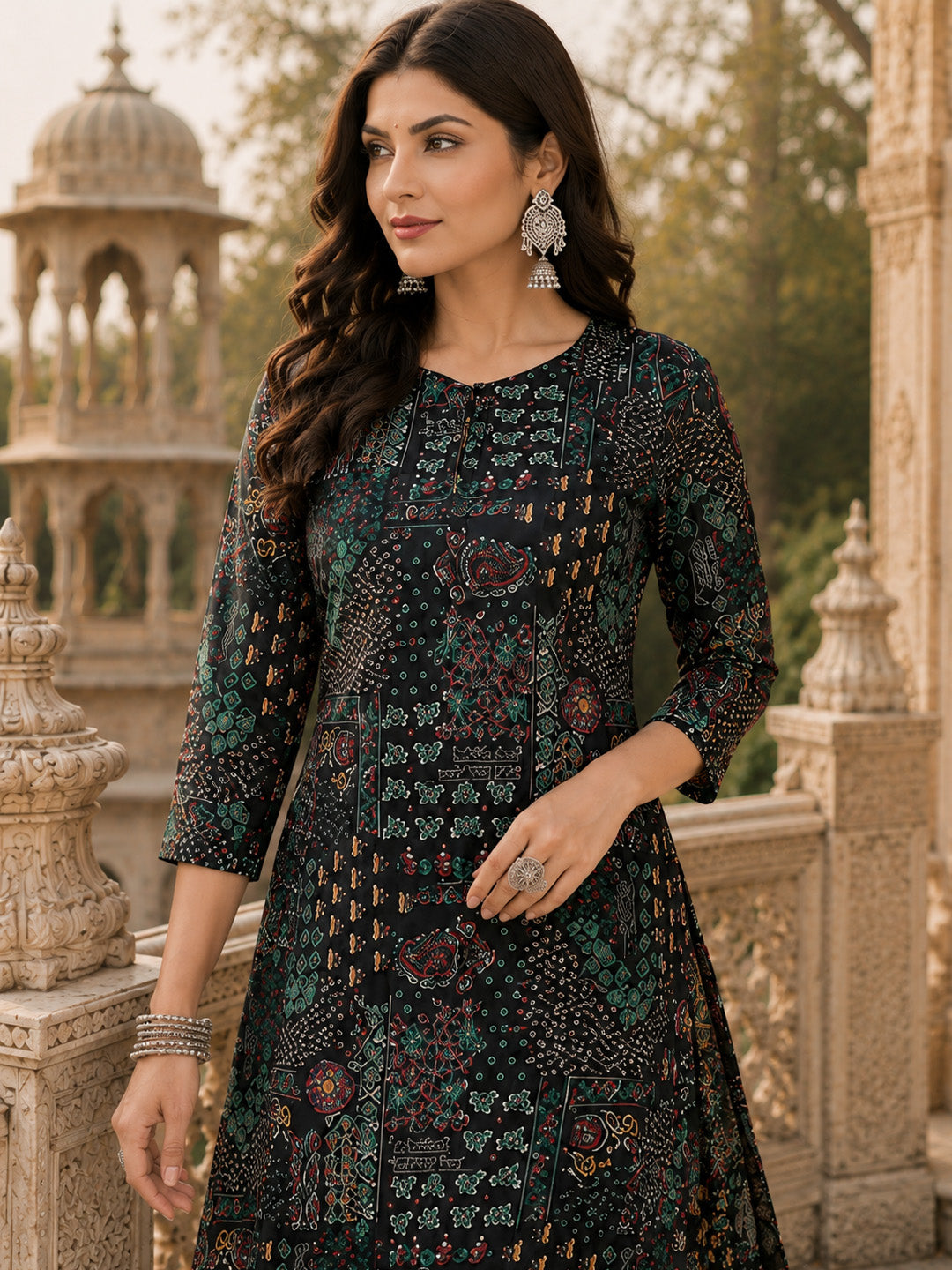 Parineeti Women Green Floral Printed Rayon A-Line Co-Ord Set with Trousers | Ank