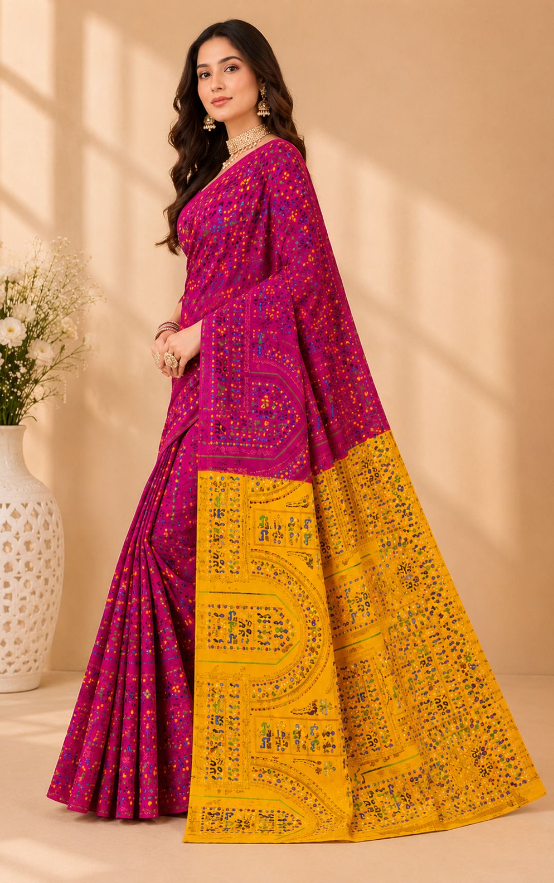 Boutique Special Magenta Bandhani Print Cotton Saree