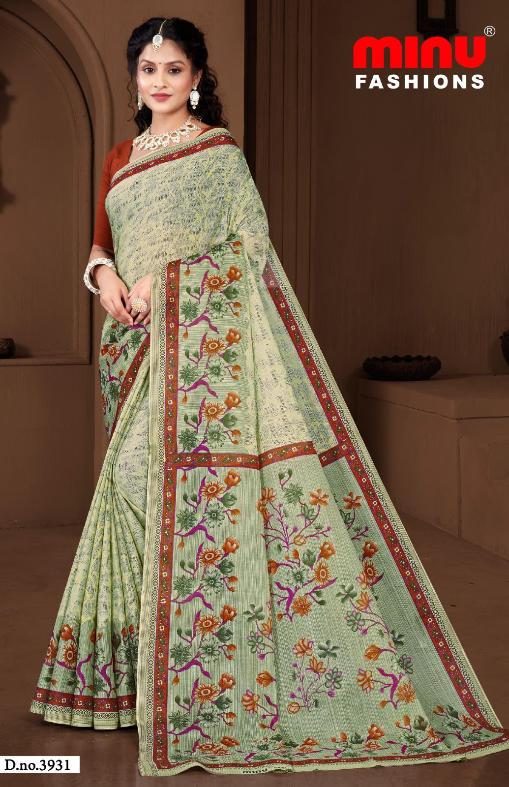 Minu Fashions Cotton Saree Dusty Beauty 3 – woven pure cotton saree with traditional motifs
