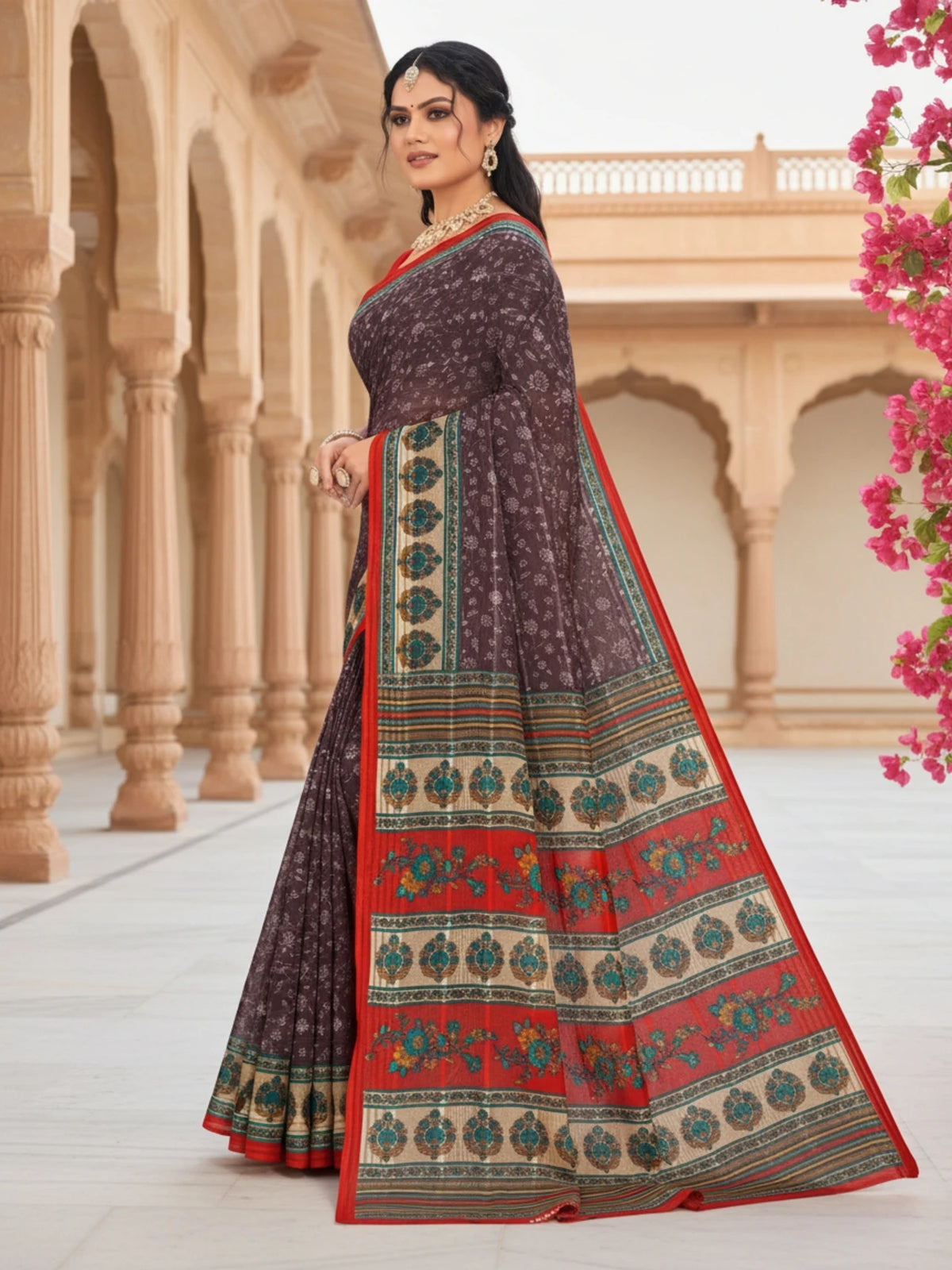 Minu fashions Printed Daily Wear Pure Cotton Saree (Multicolor)